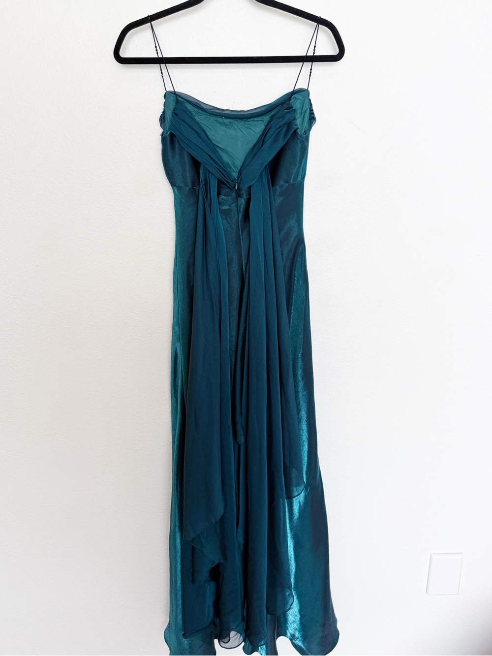 Y2K Dark Teal Satin Cowl Neck Midi Dress Beaded Strap Formal - Picture 3 of 13